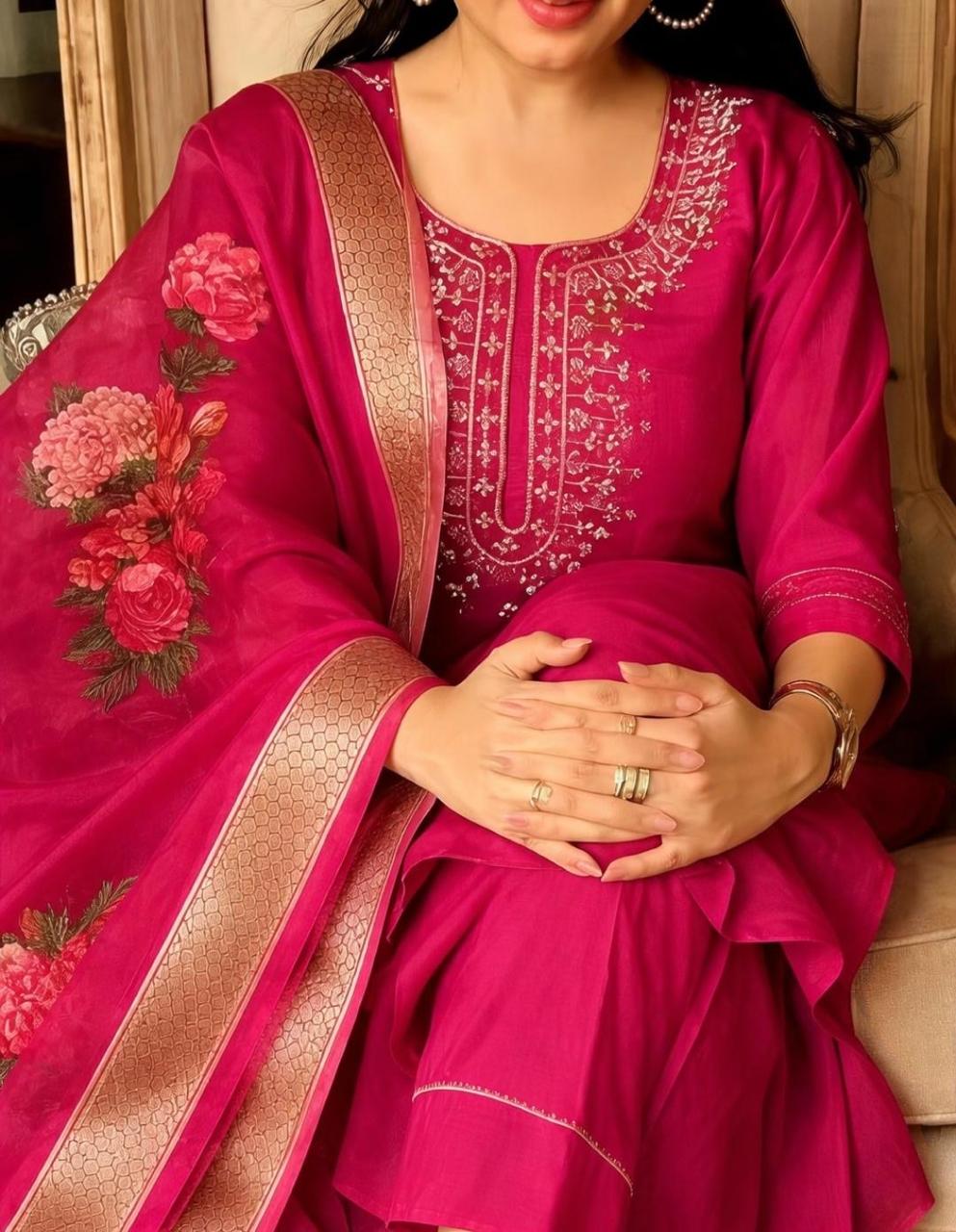 Elegant Pink Floral Embroidered Kurta Set