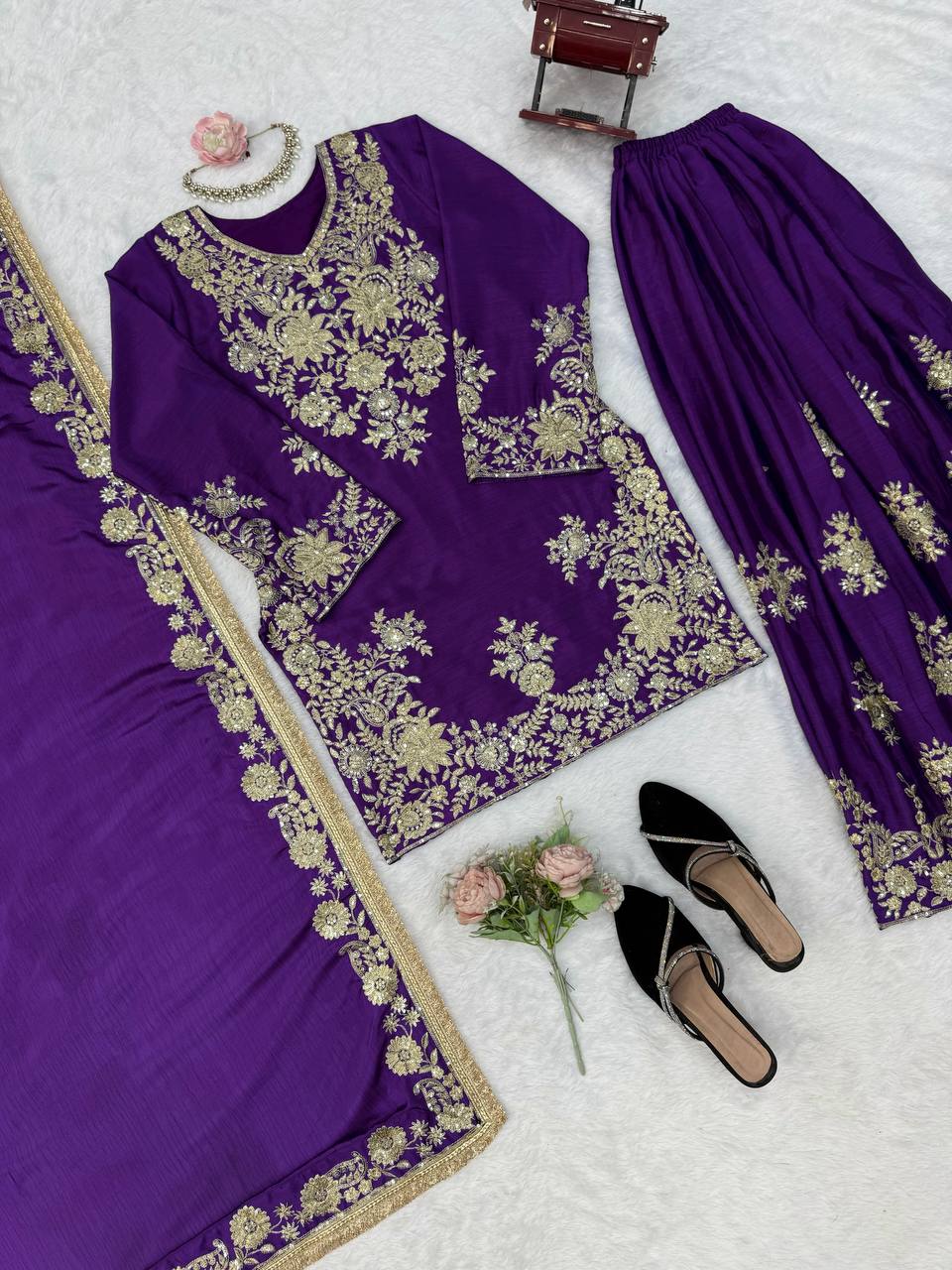 Premium Heavy Embroidered Sharara Suit Set with Dupatta