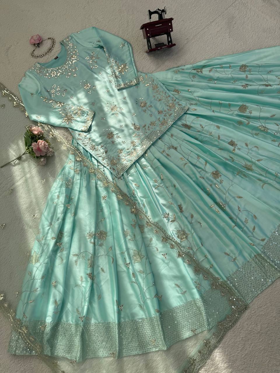 Sky Blue Heavy Embroidered Premium Sharara Suit Set with Dupatta
