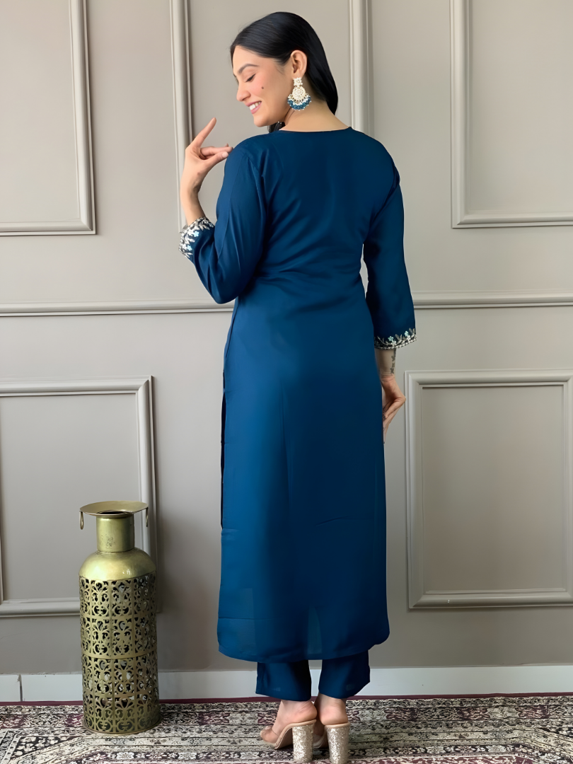 Elegant Navy Blue Embroidered Kurta Set