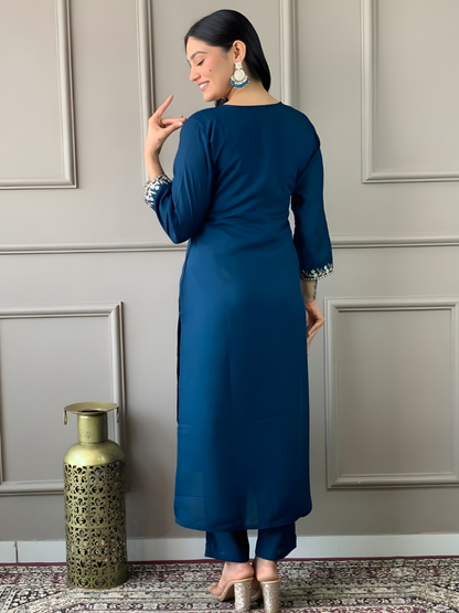 Elegant Navy Blue Embroidered Kurta Set