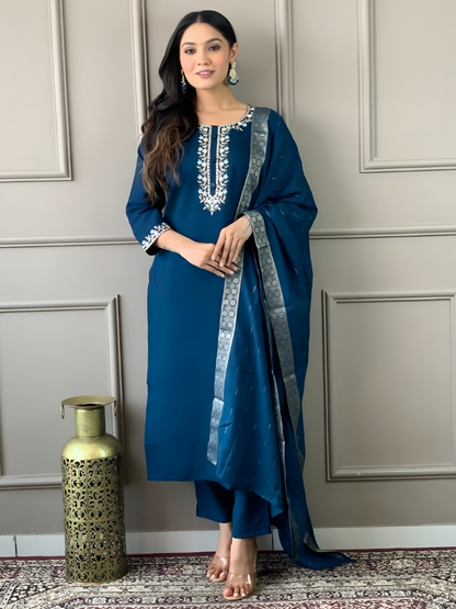 Elegant Navy Blue Embroidered Kurta Set