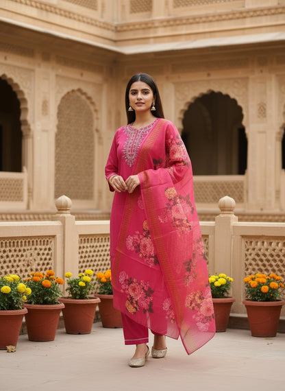 Elegant Pink Floral Embroidered Kurta Set