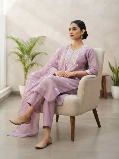 Elegant Lavender Embroidered Kurta Set