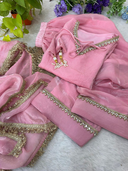 Elegant Pink Embroidered Straight Kurta Palazzo Set with Dupatta