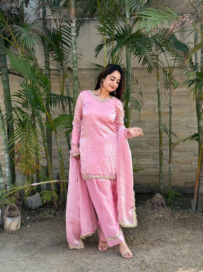 Elegant Pink Embroidered Straight Kurta Palazzo Set with Dupatta