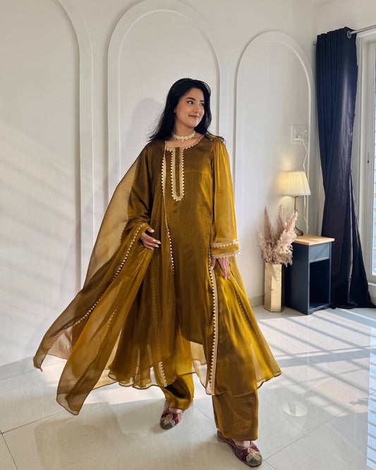 Royal Mustard Gold Embroidered Anarkali Suit Set with Dupatta