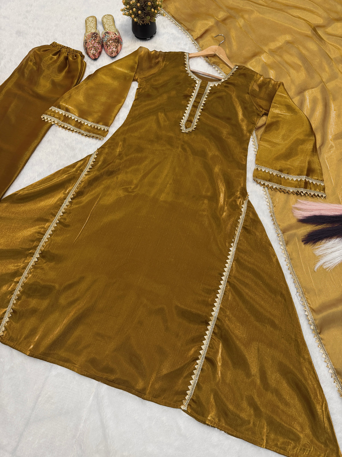 Royal Mustard Gold Embroidered Anarkali Suit Set with Dupatta