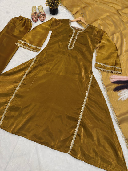 Royal Mustard Gold Embroidered Anarkali Suit Set with Dupatta