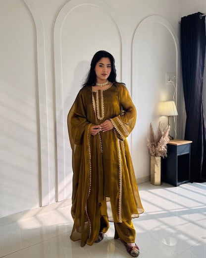 Royal Mustard Gold Embroidered Anarkali Suit Set with Dupatta