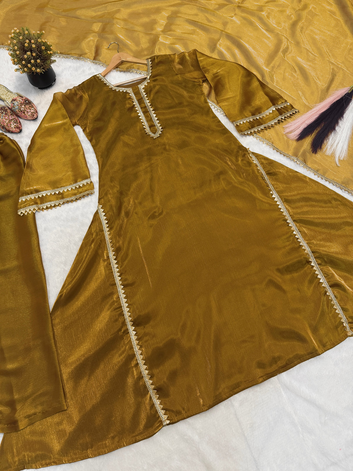 Royal Mustard Gold Embroidered Anarkali Suit Set with Dupatta