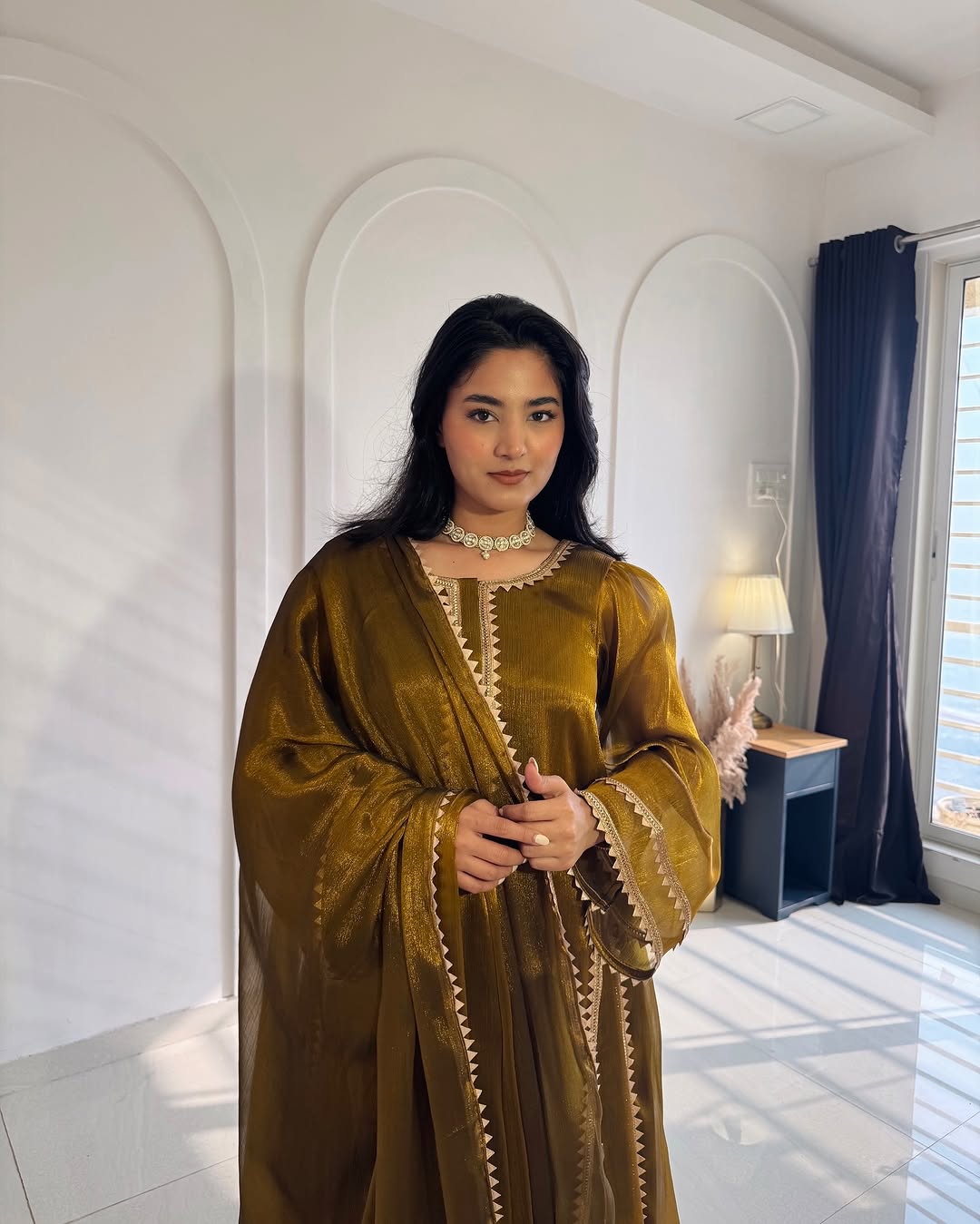 Royal Mustard Gold Embroidered Anarkali Suit Set with Dupatta