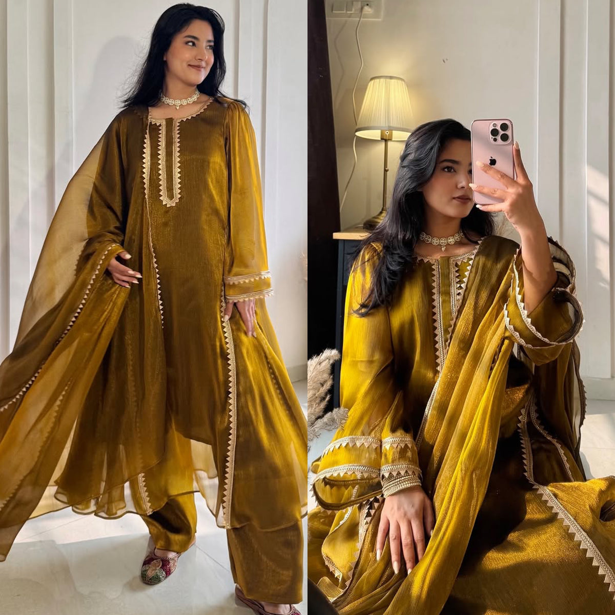Royal Mustard Gold Embroidered Anarkali Suit Set with Dupatta