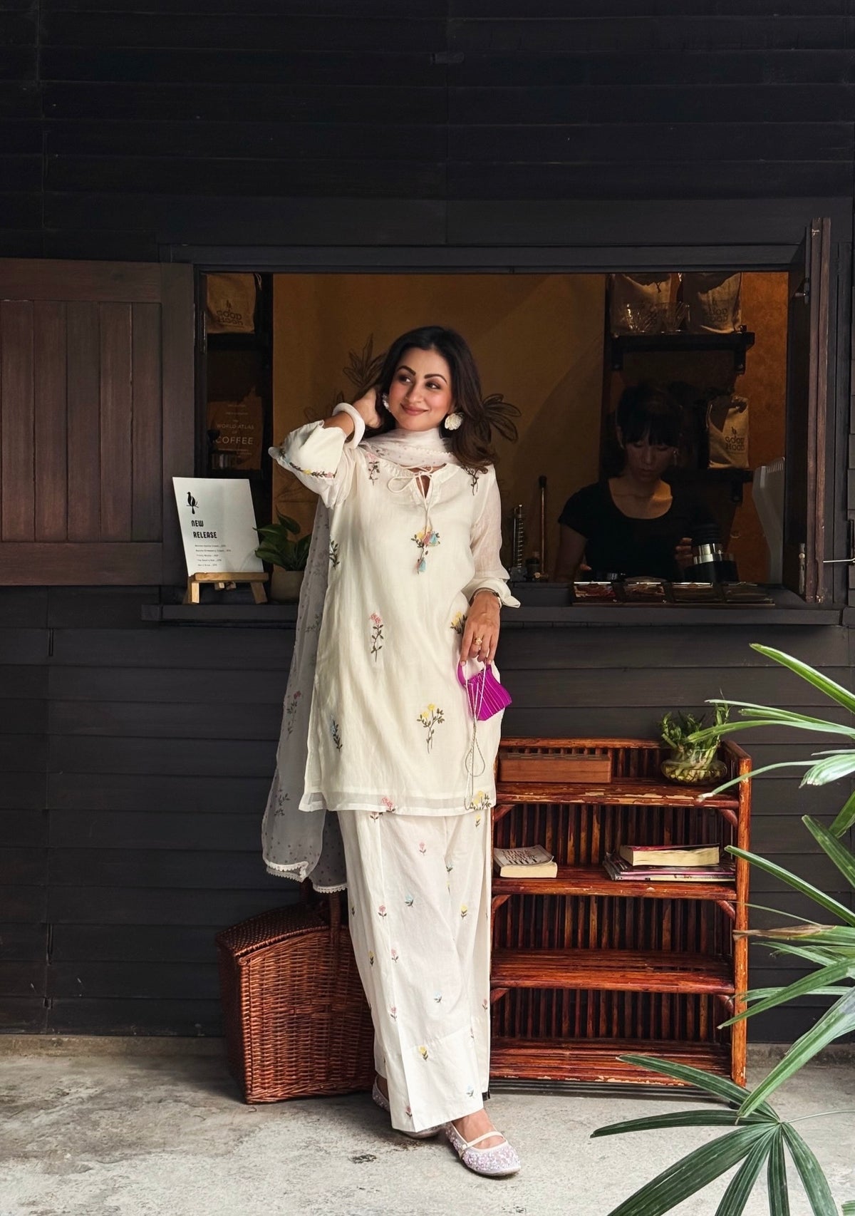 Elegant Ivory Floral Embroidered Cotton Kurta Set with Dupatta