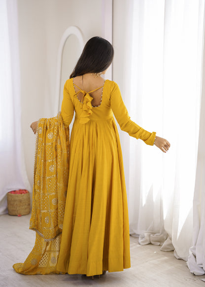 Mustard Yellow Anarkali Suit Set with Embroidered Dupatta – Festive Ethnic Wear for Women