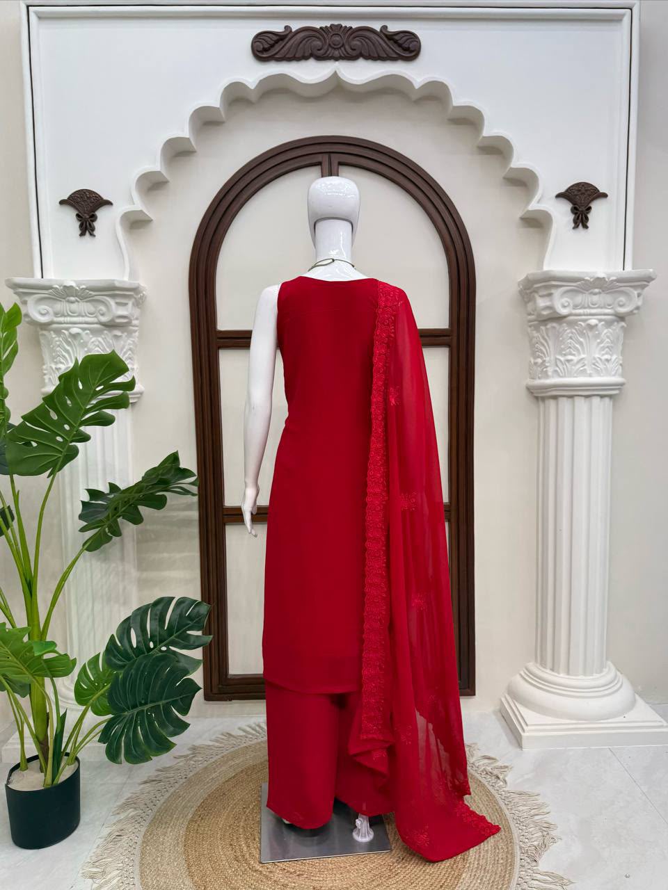 Elegant Red Embroidered Kurta Set with Dupatta