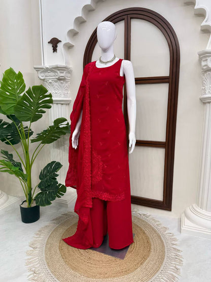 Elegant Red Embroidered Kurta Set with Dupatta