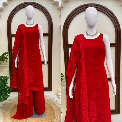 Elegant Red Embroidered Kurta Set with Dupatta