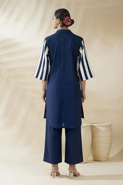 Navy Blue Floral Printed Kurta Palazzo Set