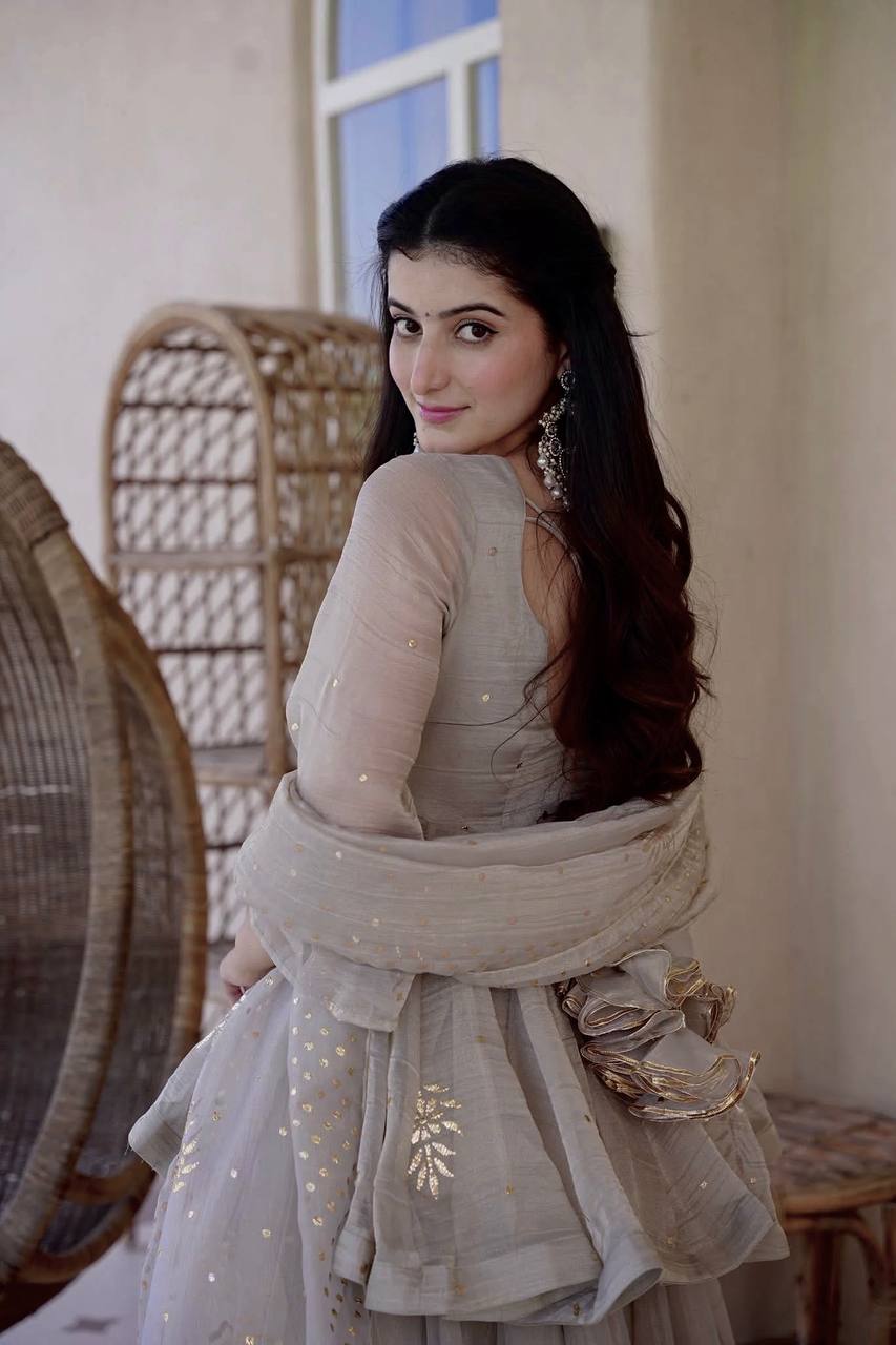 Ivory Grey Embroidered Peplum Sharara Set with Organza Dupatta