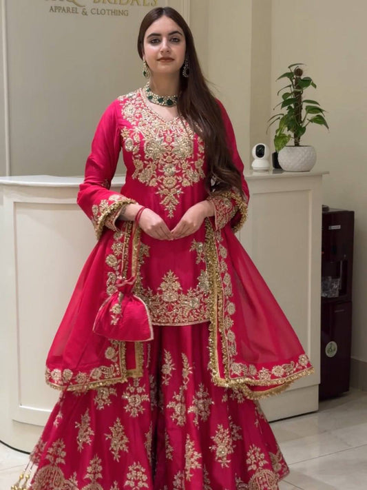 Premium Heavy Embroidered Sharara Suit Set with Dupatta