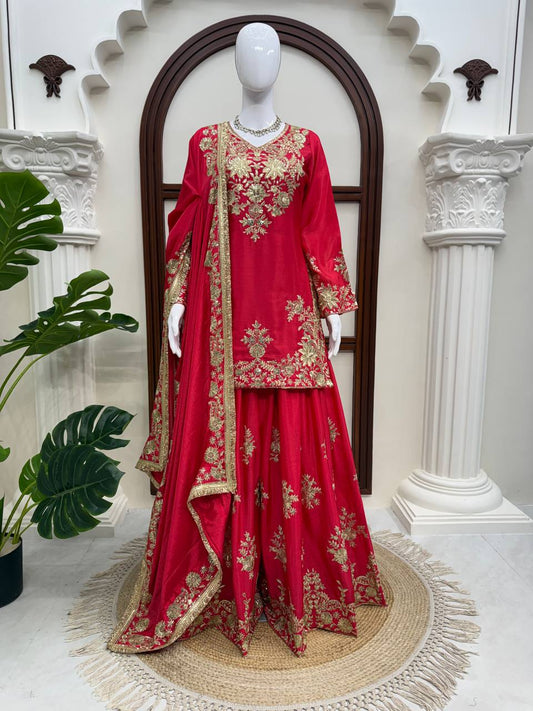 Premium Heavy Embroidered Sharara Suit Set with Dupatta