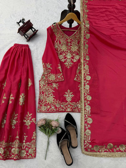 Premium Heavy Embroidered Sharara Suit Set with Dupatta