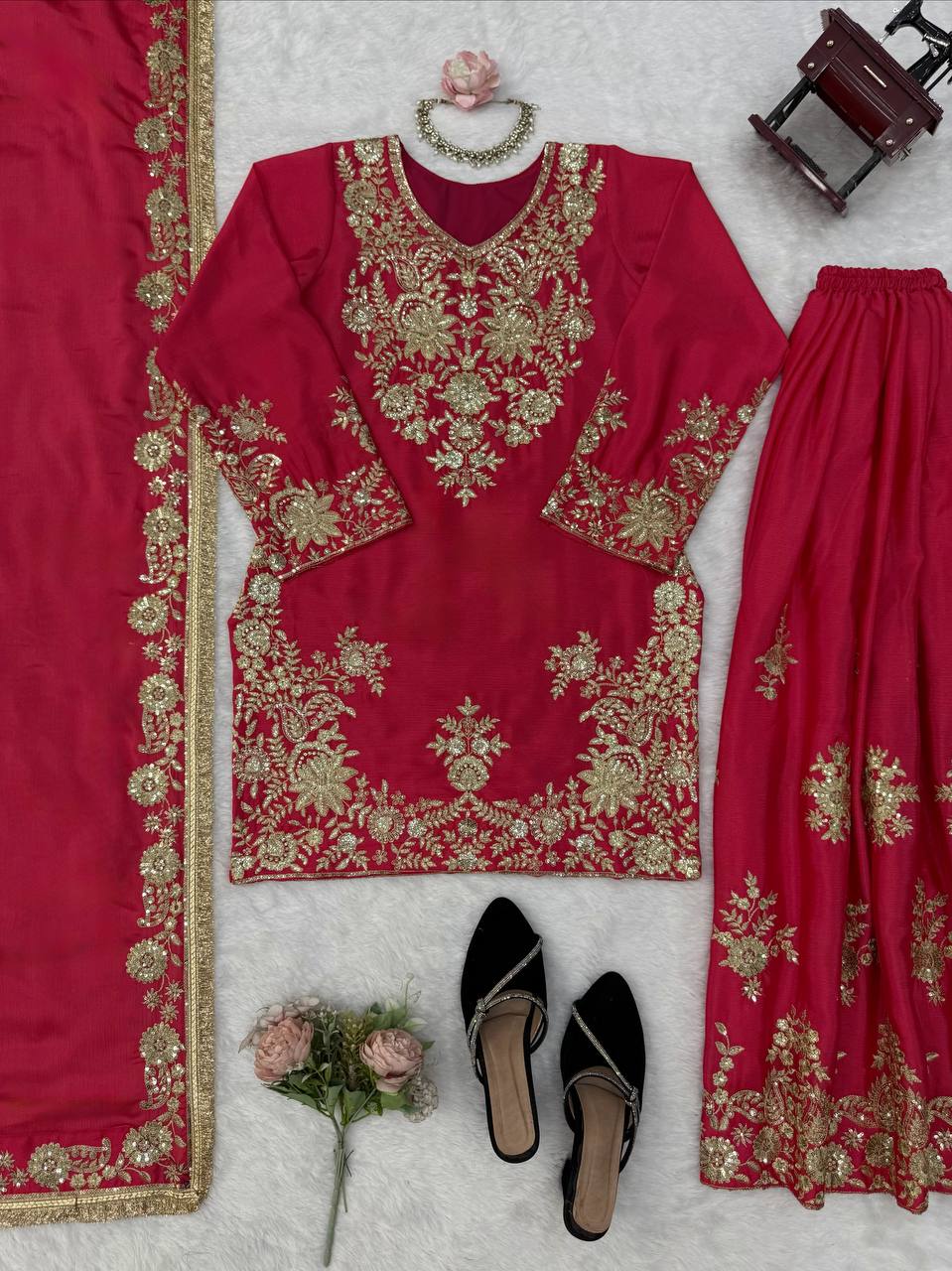 Premium Heavy Embroidered Sharara Suit Set with Dupatta