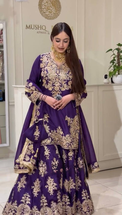 Premium Heavy Embroidered Sharara Suit Set with Dupatta