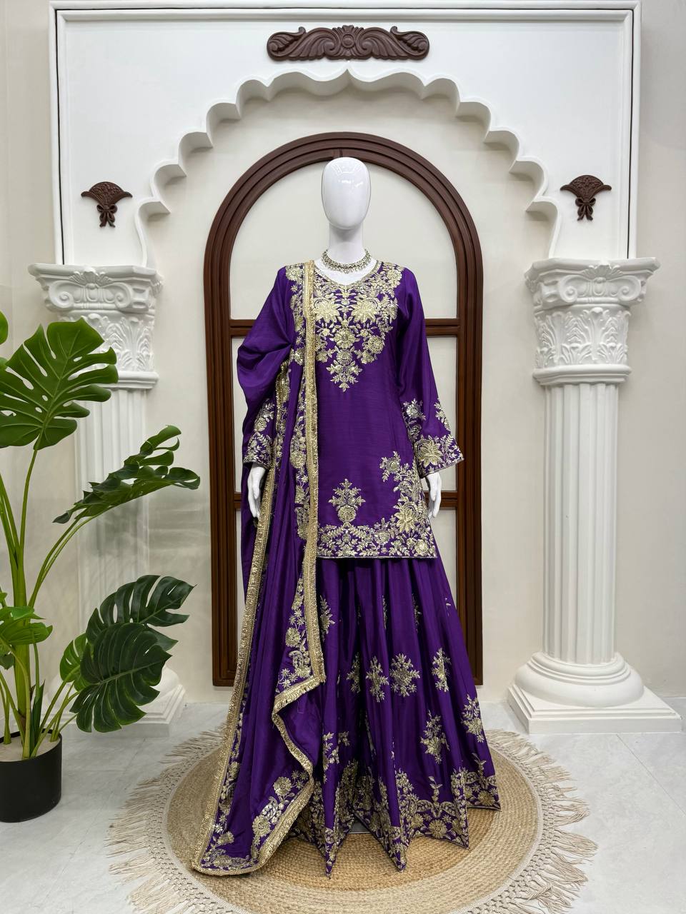 Premium Heavy Embroidered Sharara Suit Set with Dupatta