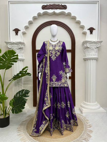 Premium Heavy Embroidered Sharara Suit Set with Dupatta