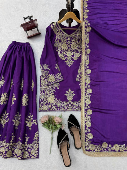 Premium Heavy Embroidered Sharara Suit Set with Dupatta