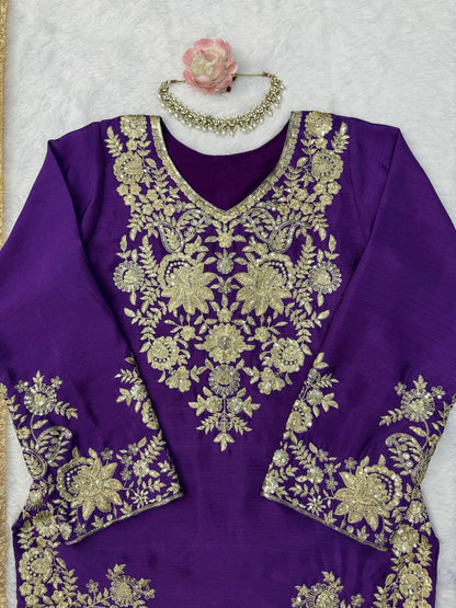 Premium Heavy Embroidered Sharara Suit Set with Dupatta