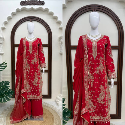 Rani Pink Heavy Embroidered Premium Sharara Suit Set with Dupatta