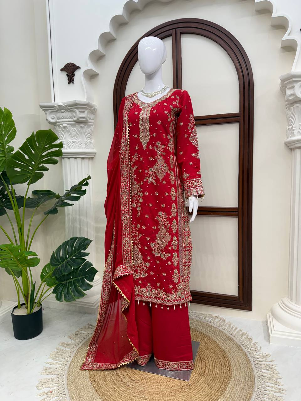 Rani Pink Heavy Embroidered Premium Sharara Suit Set with Dupatta