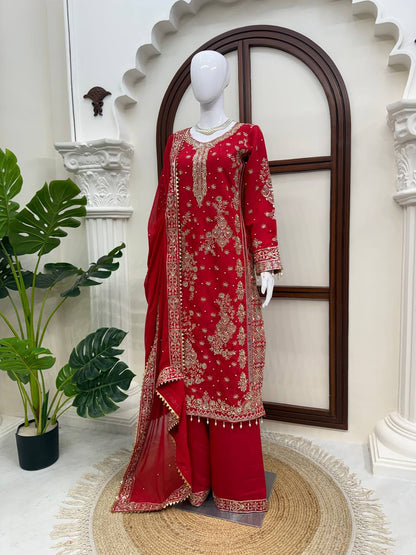 Rani Pink Heavy Embroidered Premium Sharara Suit Set with Dupatta