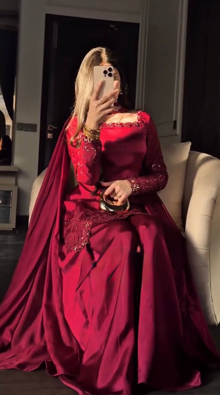 Rani Pink Mirror & Thread Embroidered Premium Kurta Palazzo Set with Dupatta