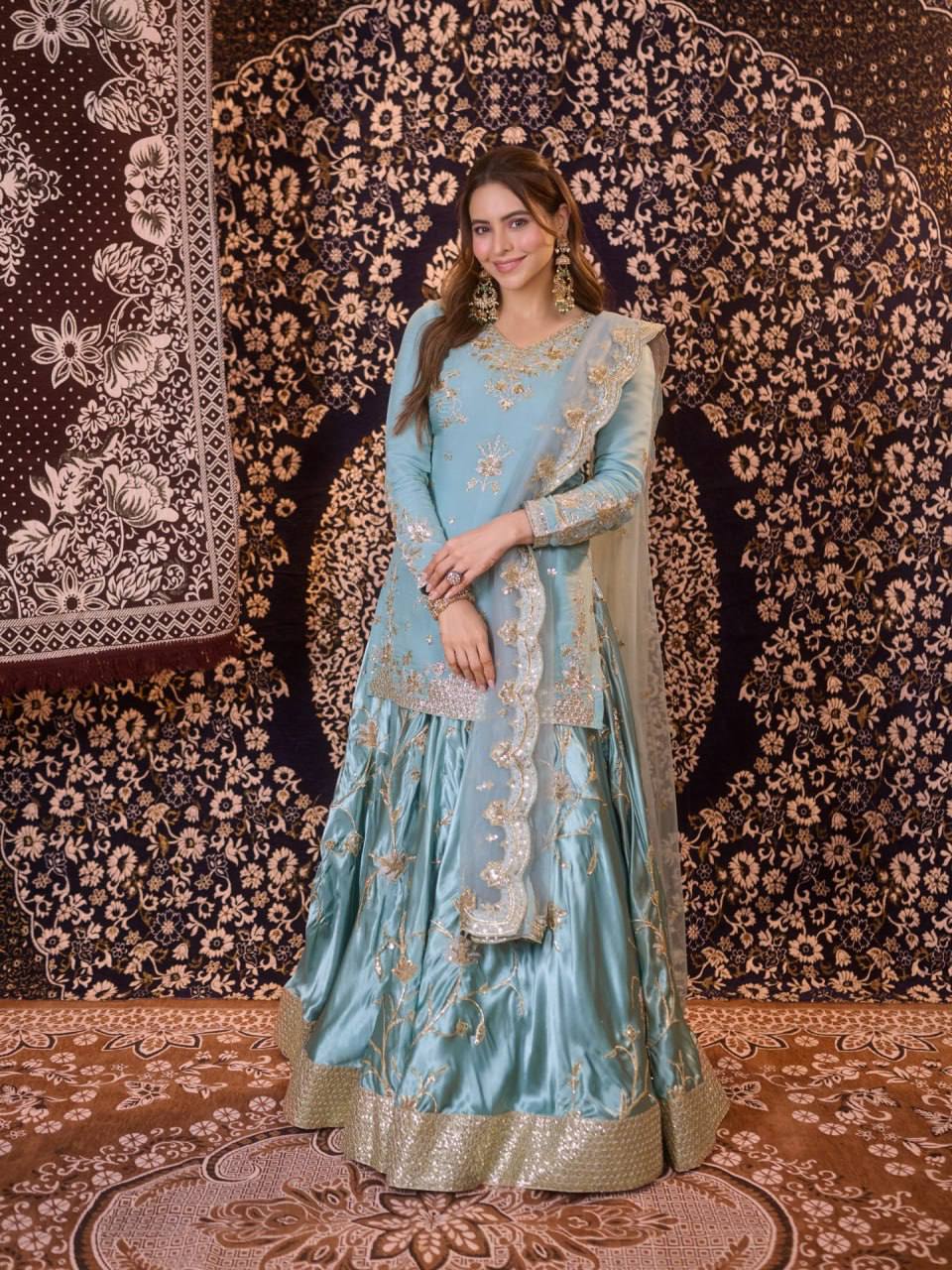 Sky Blue Heavy Embroidered Premium Sharara Suit Set with Dupatta
