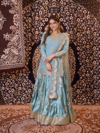 Sky Blue Heavy Embroidered Premium Sharara Suit Set with Dupatta