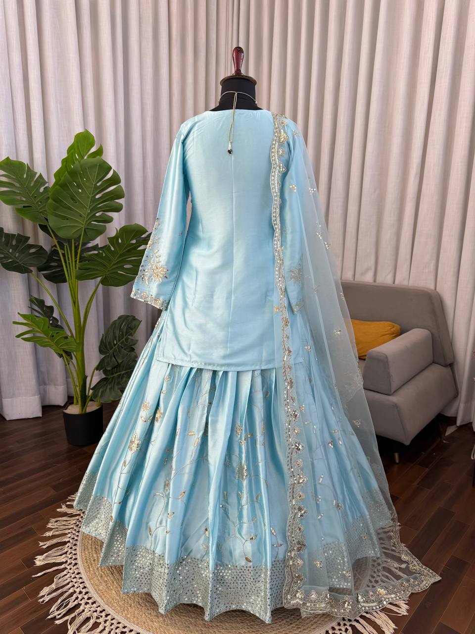 Sky Blue Heavy Embroidered Premium Sharara Suit Set with Dupatta