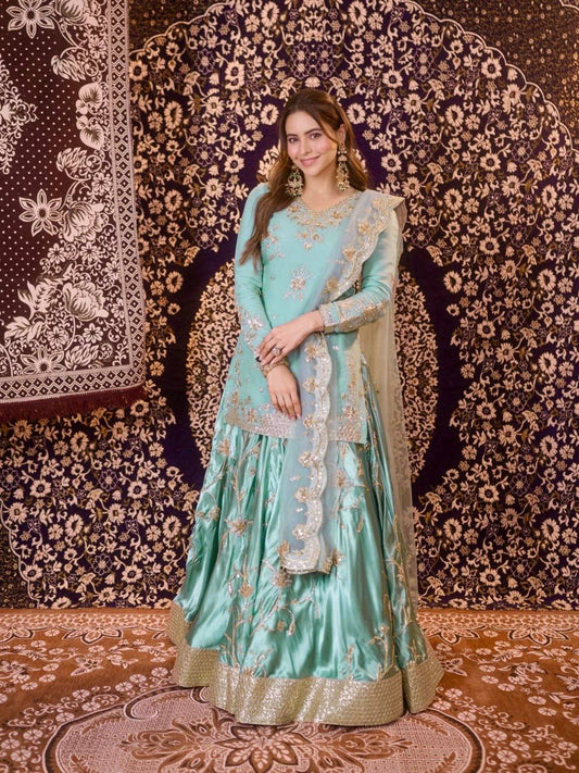 Sky Blue Heavy Embroidered Premium Sharara Suit Set with Dupatta