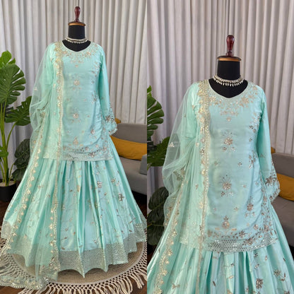 Sky Blue Heavy Embroidered Premium Sharara Suit Set with Dupatta