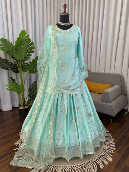 Sky Blue Heavy Embroidered Premium Sharara Suit Set with Dupatta