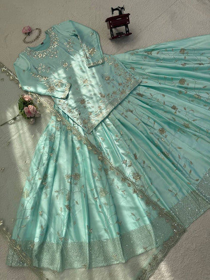 Sky Blue Heavy Embroidered Premium Sharara Suit Set with Dupatta