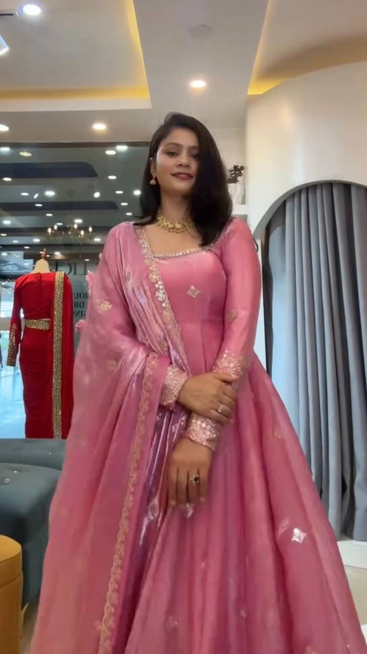 Premium Pink Embroidered Anarkali Suit Set with Dupatta