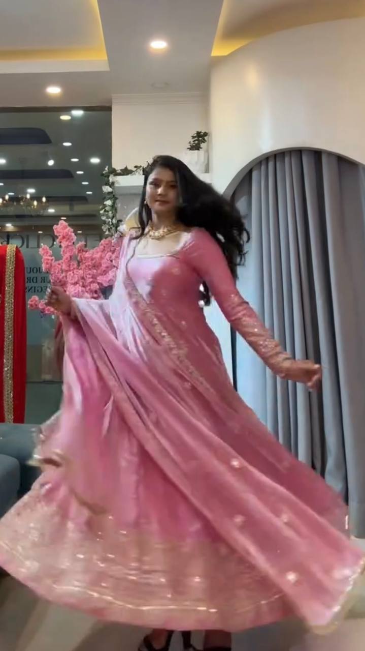 Premium Pink Embroidered Anarkali Suit Set with Dupatta