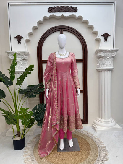 Premium Pink Embroidered Anarkali Suit Set with Dupatta