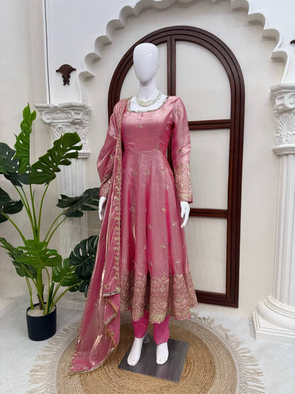 Premium Pink Embroidered Anarkali Suit Set with Dupatta