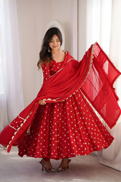 Premium Red Embroidered Anarkali Suit Set with Dupatta