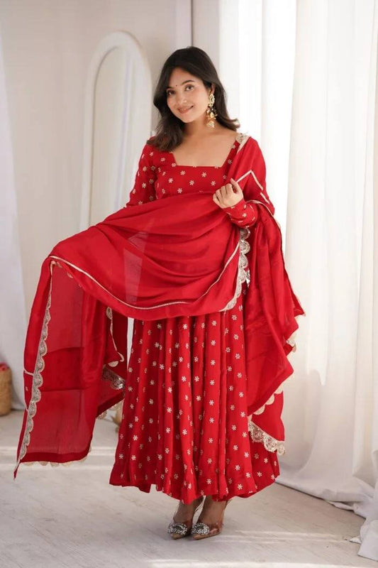 Premium Red Embroidered Anarkali Suit Set with Dupatta
